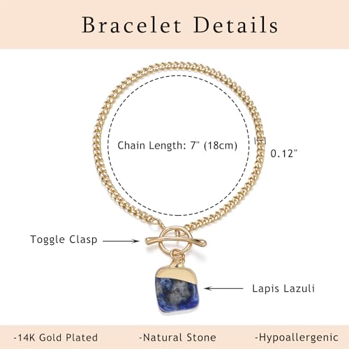 Crystal Bracelet for Women, Dainty 14K Gold Plated Chain Bracelet | Handmade Healing Crystals and Stones Spiritual Jewelry Gifts for Women - style: Lapis Lazuli Bracelet