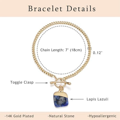 Crystal Bracelet for Women, Dainty 14K Gold Plated Chain Bracelet | Handmade Healing Crystals and Stones Spiritual Jewelry Gifts for Women - style: Lapis Lazuli Bracelet
