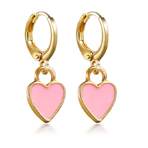 Cute Smile Face Heart Charms Dangle Drop Cartilage Small Huggie Hoop Earrings Minimalist Sleeper Hoops Trendy Y2K Jewelry Gifts For Women Girls