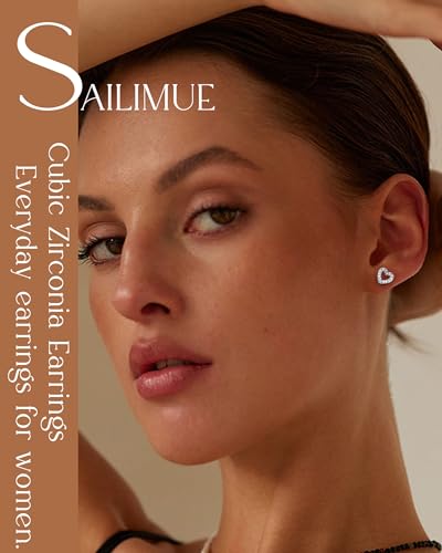 SAILIMUE Hypoallergenic Sterling Silver Stud Earrings for Women Men | Brilliant Heart Knot Round Cubic Zirconia Earring Studs for Sensitive Ears Gold Silver Tone - color: gold-C