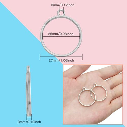 50pcs Open Bezels for Round Open Back Bezel Hollow Frame Pendants - Resin Craft Bezels for Jewelry Making, DIY Crafts (White K) - color: White K;Round