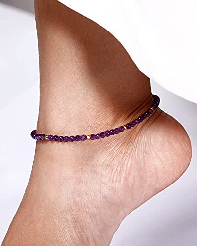 Gemstone Foot Anklet Bracelet for Women Beaded Stone Healing Energy Crystal Beach Foot Jewelry Adjustable(8.5-10 Inches)