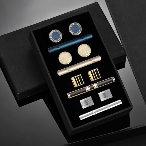 wynameleri Cufflink and Tie Clip Set for Men, 12 PCS Necktie Bars and Cuff Links Formal Business Dress Shirts Buttons Case Packed - color: B0408039