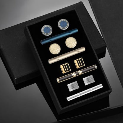 wynameleri Cufflink and Tie Clip Set for Men, 12 PCS Necktie Bars and Cuff Links Formal Business Dress Shirts Buttons Case Packed - color: B0408039