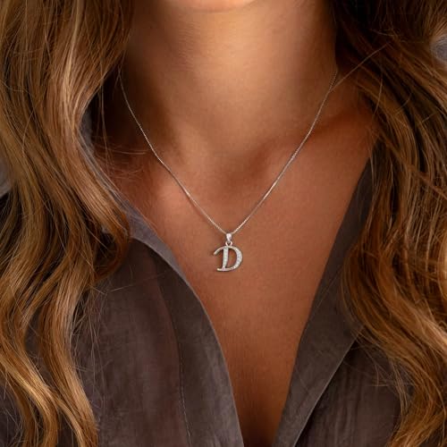 Initial Necklace for Women, 14K Gold Silver Plated Box Chain Letter Pendant, Trendy Name Necklace, Dainty Personalized Charm Jewelry Gift for Her - color: Silver, style: D