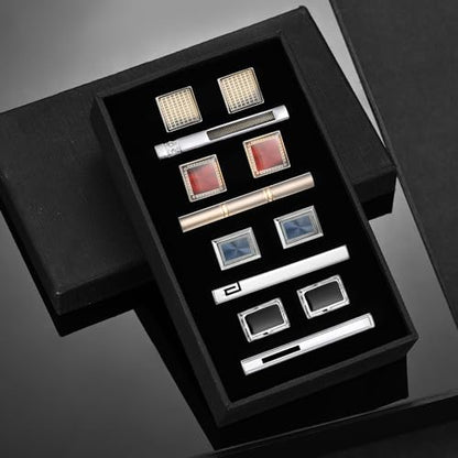 wynameleri Cufflink and Tie Clip Set for Men, 12 PCS Necktie Bars and Cuff Links Formal Business Dress Shirts Buttons Case Packed - color: T0408032