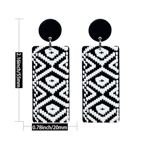KaFu Checkerboard Earrings for Women 70s 80s Retro Acrylic Black White Striped Checkered Geometric Dangle Earrings Resin Rectangle Earrings Statement Jewelry - color: style-2