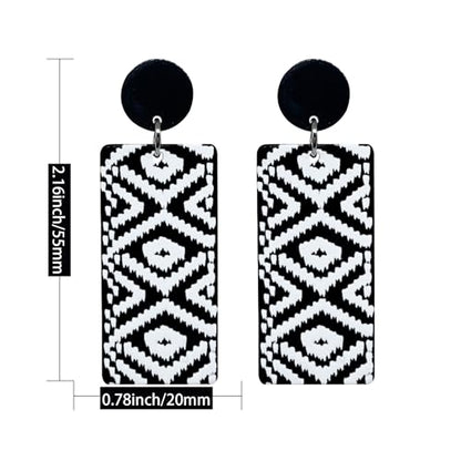 KaFu Checkerboard Earrings for Women 70s 80s Retro Acrylic Black White Striped Checkered Geometric Dangle Earrings Resin Rectangle Earrings Statement Jewelry - color: style-2