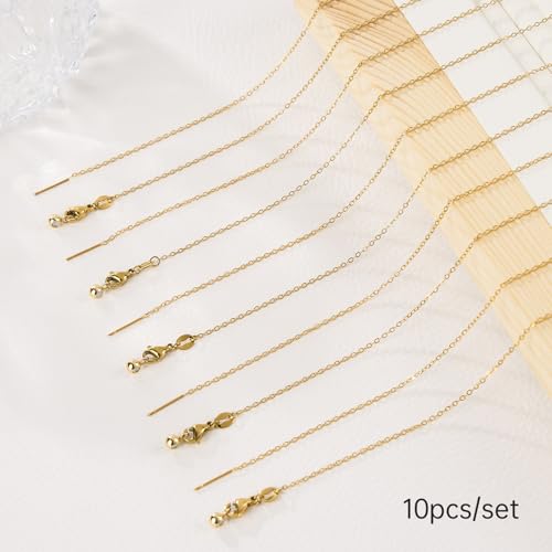 GTVOODX 10 Pack Gold Plated Necklace Chain Bulk Adjustable Stainless Steel Dainty Cable Chain for Jewelry Making with Rubber Stopper Beads - color: Gold Cable