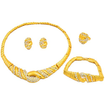 Fashion Crystal Jewelry Set For Women 18 K Gold Plated Jewelry Wedding Bride Dubai Gold Necklace Earrings Bracelet Ring 4 Pieces Set - color: S-708