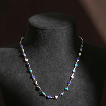 Gold Jewelry Set for Women, Dainty 18K Gold Plated Heart Necklaces Bracelets Set, Elegant Choker Necklaces Bracelets Trendy Valentine Anniversary Birthday Jewelry Gift - color: Blue