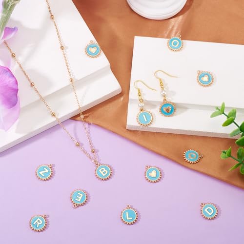 Cheriswelry Letter Alphabet Charm for Jewelry Making Initial Letter A-Z Pendants Flat Round Hexagon Alloy Enamel Charms for Necklace Bracelet Earring Jewelry Making DIY Craft - color: Dark Turquoise