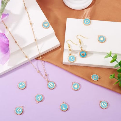 Cheriswelry Letter Alphabet Charm for Jewelry Making Initial Letter A-Z Pendants Flat Round Hexagon Alloy Enamel Charms for Necklace Bracelet Earring Jewelry Making DIY Craft - color: Dark Turquoise