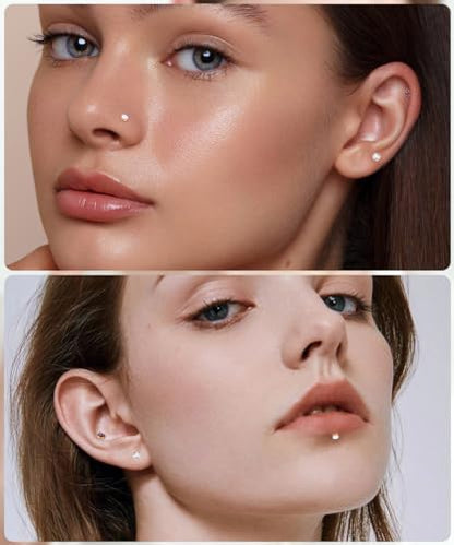 16G 18G 20G 3PCS G23 Titanium Push in Labret Monroe Stud Threadless Lip Ring Opal CZ Nose Stud Pure Titanium for Sensitive Skin Cartilage Helix Tragus Earrings Stud 6MM 8MM 10MM - style: 18G-Rose Gold