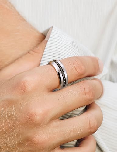 King Will 316L Stainless Steel Wedding Band for Men Cubic Zirconia Inlay | Silver-Tone, 6/7/8mm, Comfort Fit, Durable, Zirconia inlay, Promise Gift - color: Steek-Black-8mm