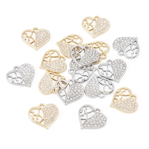 Elecrelive Crystal Heart Charms Rhinestone Heart Pendants Valentine Charms for Necklace Bracelet Earring Wedding Jewelry - color: Platinum & Golden