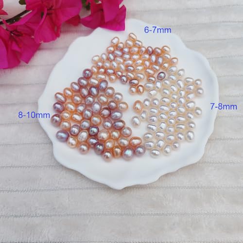 50 Pcs Freshwater Pearl Beads for Jewelry Making AAA 9-10 mm Non-Porous Natural Genuine Real Pearls Beads Oval Pearl Bead Loose Gemstone Bead Crafts Gift for Women,DIY Gifts. - color: 9-10 mm no holes.