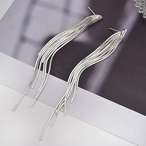 Gold Long Dangle Drop Earrings for Woman,Punk Sleek Metal Chain Tassel Earrings 70s/80s Disco Outfits Accessories Jewelry - color: 2：Silver