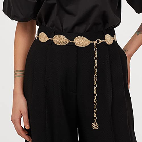 Metal Waist Chain Body Jewelry Link Belt for Women Girls - color: Leaf Gold 1, size: S: 35.4 in (90 cm)