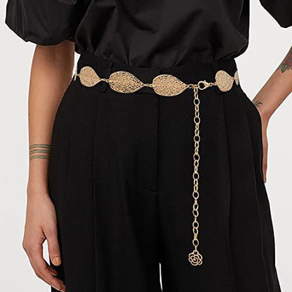 Metal Waist Chain Body Jewelry Link Belt for Women Girls - color: Leaf Gold 1, size: M: 43.3 in (110 cm)
