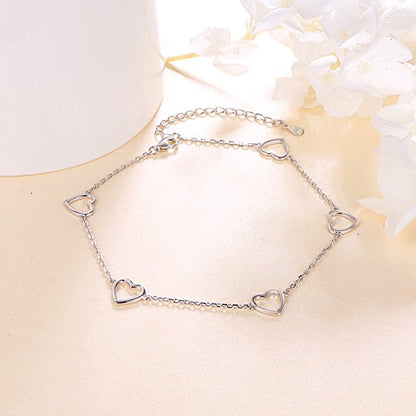 Anklet for Women 925 Sterling Silver Foot Adjustable Ankle Bracelet Jewelry - style: Heart