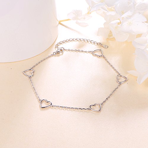 Anklet for Women 925 Sterling Silver Foot Adjustable Ankle Bracelet Jewelry - style: Heart