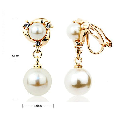 Clip On Earring For Women Pearl Non Pierced Clip Earrings - color: gold clip-on