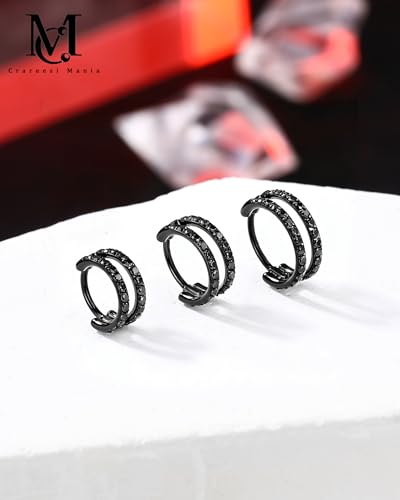 Nose Ring Hoop, 316L Stainless Steel Double Nose Rings, 20G Nose Piercing Jewelry for Women, Clear CZ Helix Cartilage Septum Nose Hoops - color: Black-6mm