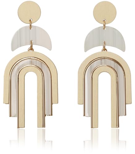 Ozel - Natural Wooden Acrylic Boho Drop Dangle Earrings for Women - Geometric Statement Jewellery - Brown, Black, Magent Red, Olive Green, White beige - color: Arch_White beige
