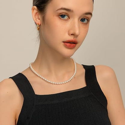 Pearl Necklace for Women Paperclip Chain Chunky Gold Necklace, Freshwater Cultured Pearls Trendy Link Chain 18K Gold Plated Dainty Pearl Choker - color: 6mm White Pearl Necklace