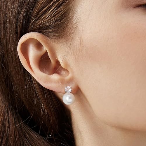 Awinesn Pearl Clip on Earrings for Women 14K Gold Silver Plated Pearl Earrings Cubic Zirconia Non Pierced Earrings for Women Jewelry Gifts Wedding Party - color: CZ-silver-10mm