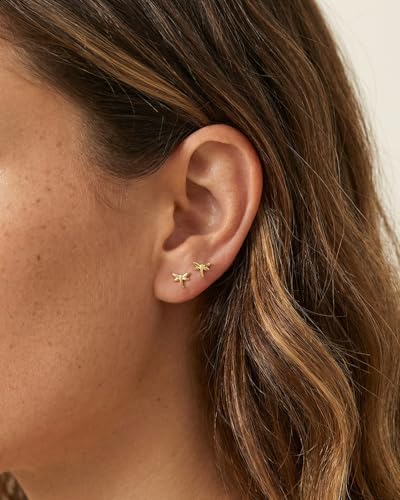 Flat Back Earrings for Women Cartilage Helix | Comfortable Dainty Cute Dragon Bee Bird Phoenix Dragonfly Cute Animal Leaf Spiral Rhombus Design Flatback Stud Earrings - color: Gold Dragonfly
