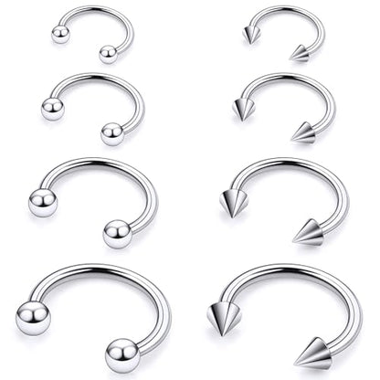 20G 18G 16G 14G 12G ASTM F136 Titanium Horseshoe Septum Nose Ring Piercing Jewelry Circular Barbell Helix Snug Tragus Rook Daith Cartilage Earring Lip Ring Hoop Piercing Jewelry for Women Men - style: 20G, 6mm 8mm 10mm 12mm Length, Ball+Spike