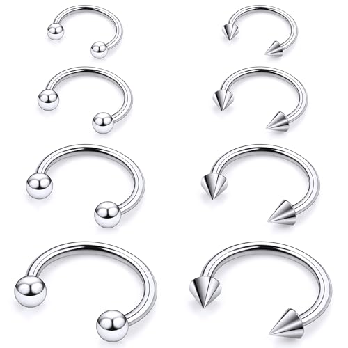 20G 18G 16G 14G 12G ASTM F136 Titanium Horseshoe Septum Nose Ring Piercing Jewelry Circular Barbell Helix Snug Tragus Rook Daith Cartilage Earring Lip Ring Hoop Piercing Jewelry for Women Men - style: 20G, 6mm 8mm 10mm 12mm Length, Ball+Spike