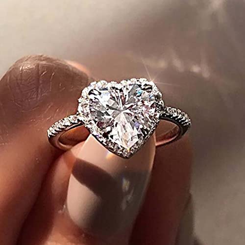 Women Heart Shaped Engagement Rings Inlaid Zircon Anniversary Rings Elegant Exquisite Wedding Jewelry (B-Silver, 8) - color: B-silver, size: 8
