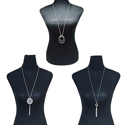 SEVENSTONE 3PCS Long Pendant Necklaces for Women Knot Disk Circle Tassel Statement Sweater Necklace Set - color: 6P