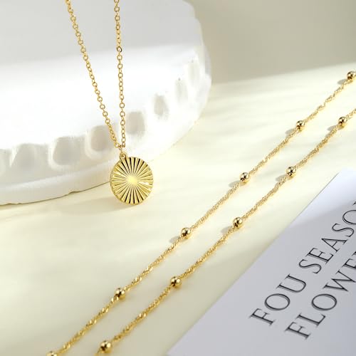 MFRYK Gold Necklaces for Women,14K Gold/Silver Plated Choker Layered Necklace Dainty Pearl Disc Cross Circle Heart Pendant Chain Stackable Necklaces, Multilayer Jewelry Set Gifts for Women - style: 3Layered Preal Beads Disc-GD