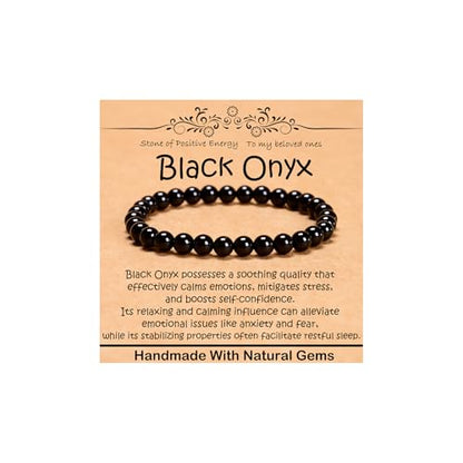 Natural Healing Gemstone Bracelet Handmade Yoga Stretch Elastic Bracelet Stress Relief Crystal Jewelry for Men and Women - color: Black Onyx (Positive Energy), size: 6mm