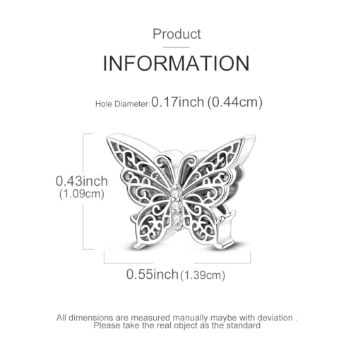 NARMO 925 Sterling Silver Charm Bead for Bracelets Silver Charms for Women - color: Retro Butterfly