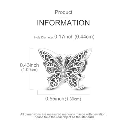 NARMO 925 Sterling Silver Charm Bead for Bracelets Silver Charms for Women - color: Retro Butterfly