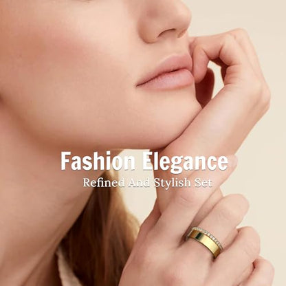 2 Pack Sterling Silver Eternity Ring & Gold Band for Women, 2mm CZ Stackable Wedding Engagement Promise Rings, Simple 5mm Plated Band, Size 5-10, Gift Jewelry Set - color: Gold, size: 5