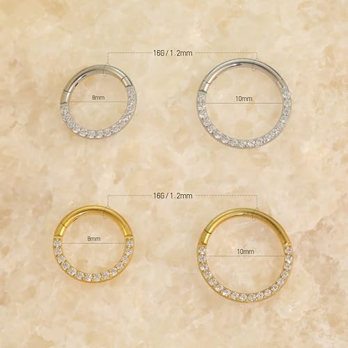 Cartilage Daith Earrings For Women Small 14K Gold Plated Hoop Hypoallergenic Helix Piercing Huggie Surgical Steel Diamond Implant Cubic Zirconia Prom Gift Jewelry - color: Style3-Gold, size: 16g-8mm