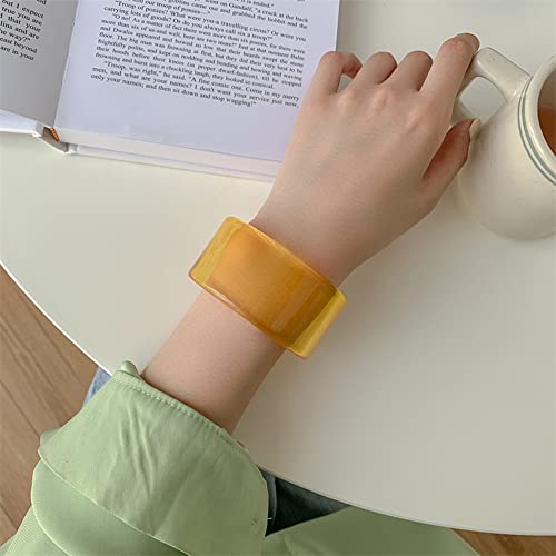 Pingyongchang Colorful Acrylic Resin Geometric Simple Open Bracelet Transparent Wide Cuff Bangle for Women Jewelry Gift - color: Yellow