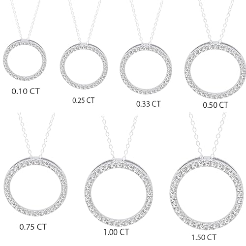 or Lab Grown White Diamond Circle Pendant | 1/4 Ctw | Round Cubic Zirconia | 18 inch Silver Chain | Women | 925 Sterling Silver - style: Cubic Zirconia