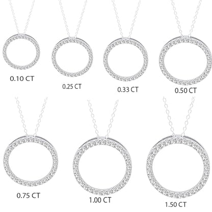 or Lab Grown White Diamond Circle Pendant | 1/4 Ctw | Round Cubic Zirconia | 18 inch Silver Chain | Women | 925 Sterling Silver - style: Cubic Zirconia