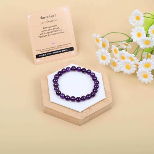 AD Beads Handmade Gemstone Stretch Elastic Bracelet Crystal Healing Reiki Nature's Beauty and Spiritual Essence Unisex (6mm, Amethyst (Love Guardian)) - color: Amethyst (Love Guardian), size: 6mm