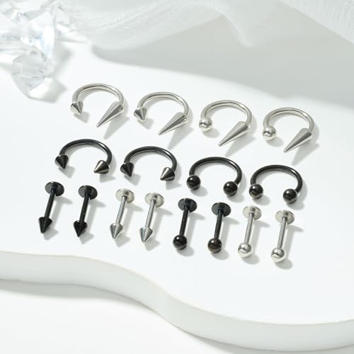 Zolure 16g Lip Rings Horseshoe Labret Jewelry Lip Barbell Ring Spike Snake Bite Piercing Jewelry Tragus Helix Earrings Studs Medusa Piercing for Women Men - color: 16G 8mm #2