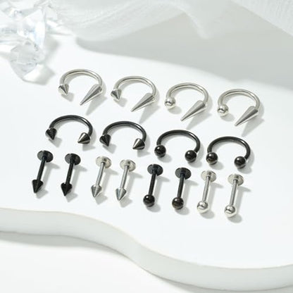 Zolure 16g Lip Rings Horseshoe Labret Jewelry Lip Barbell Ring Spike Snake Bite Piercing Jewelry Tragus Helix Earrings Studs Medusa Piercing for Women Men - color: 16G 8mm #2