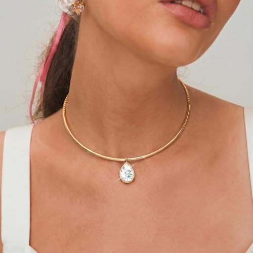 Gold Choker Necklace Dainty 14K Gold Plated Collar Necklace with Cubic Zircon Pendant Necklaces Fashion Minimalist Summer Crystal Collar Necklaces Boho Jewelry - style: CZ Drop Shape