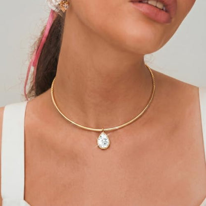 Gold Choker Necklace Dainty 14K Gold Plated Collar Necklace with Cubic Zircon Pendant Necklaces Fashion Minimalist Summer Crystal Collar Necklaces Boho Jewelry - style: CZ Drop Shape